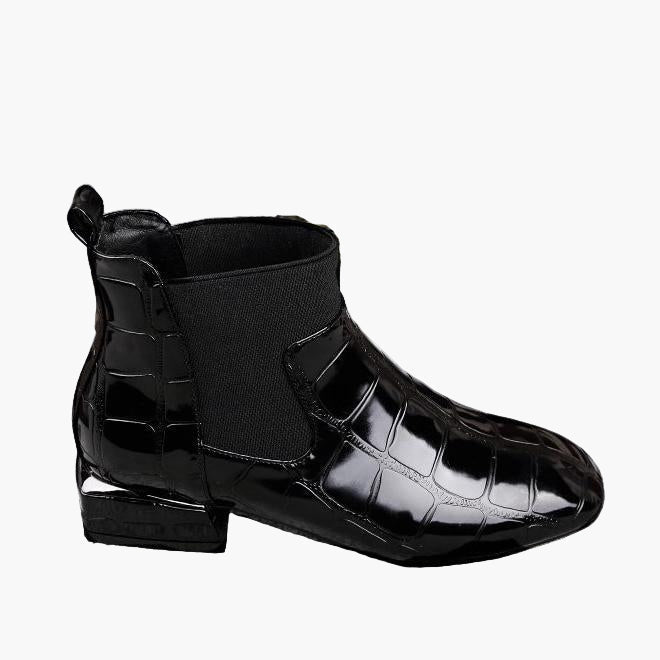 Damen Stiefelette im eleganten Kroko-Look für Herbst und Winter, modischer Komfort für Casual- und Rock-Styles