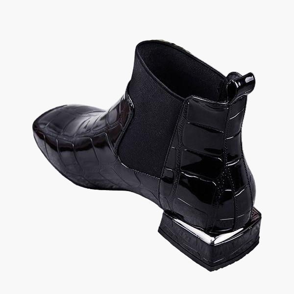 Damen Stiefelette im eleganten Kroko-Look für Herbst und Winter, modischer Komfort für Casual- und Rock-Styles