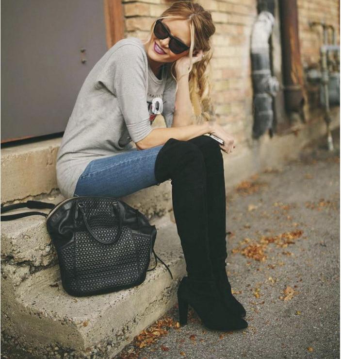 Damen Overknee Stiefel mit hohem Absatz – Modische Stretch-Stiefel für Herbst und Winter