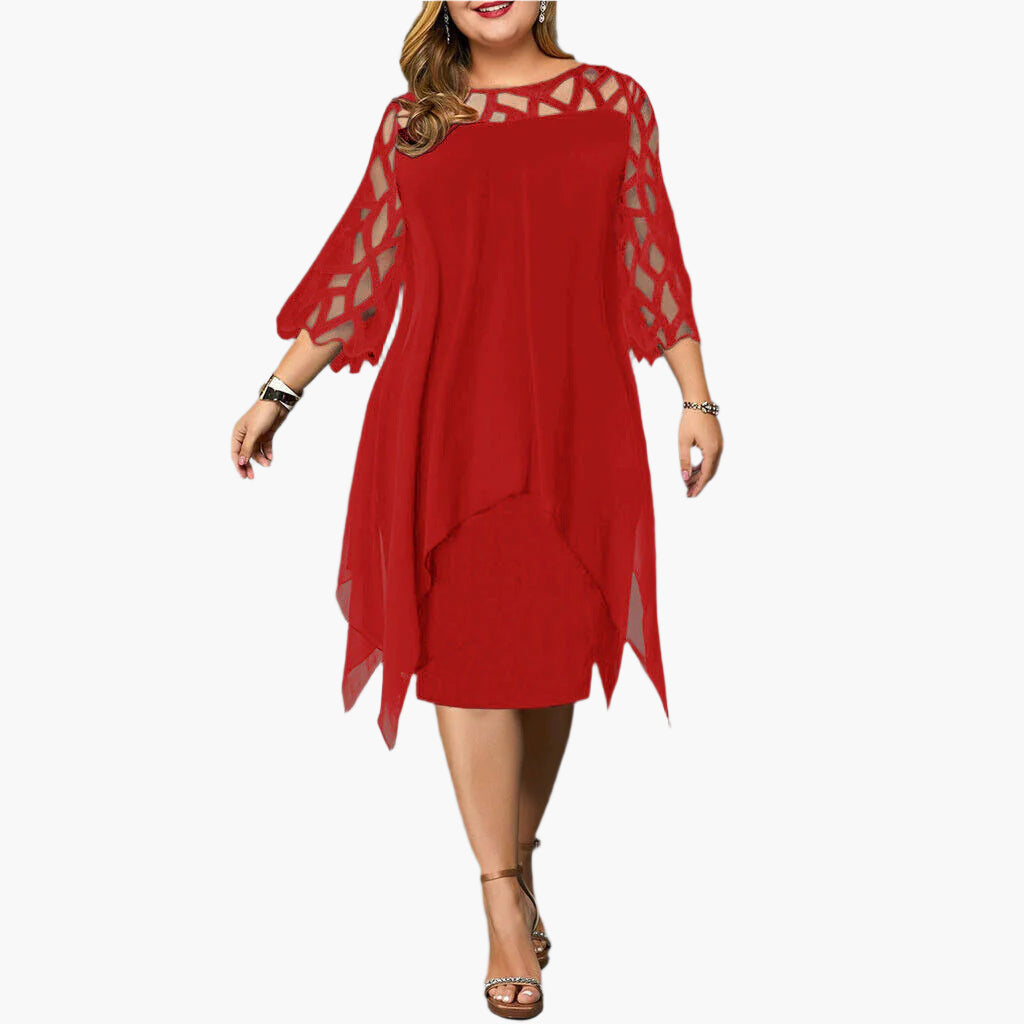 Damen Midikleid Übergröße Elegant mit Spitzeneinsatz – Stilvolles Abendkleid für festliche Anlässe