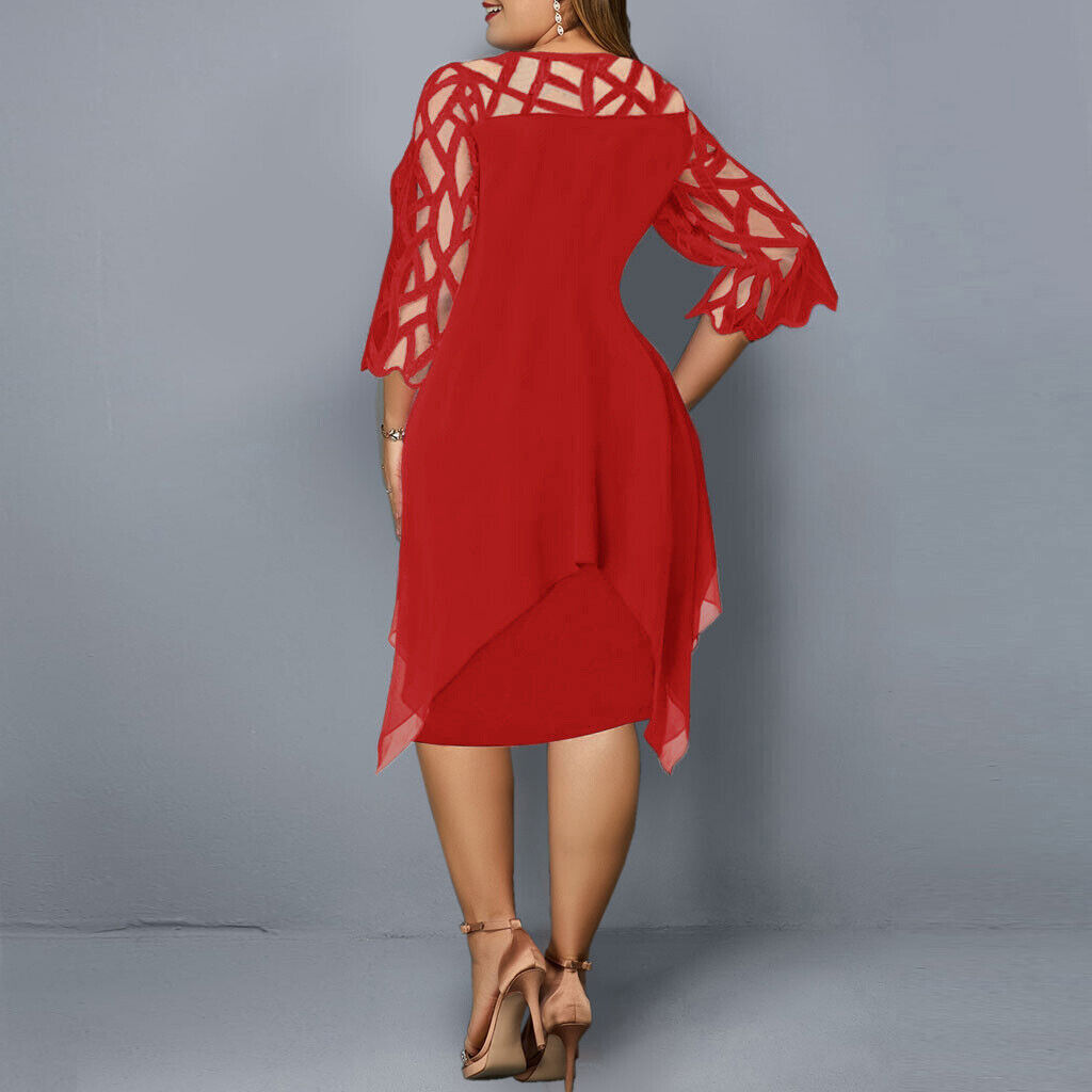 Damen Midikleid Übergröße Elegant mit Spitzeneinsatz – Stilvolles Abendkleid für festliche Anlässe