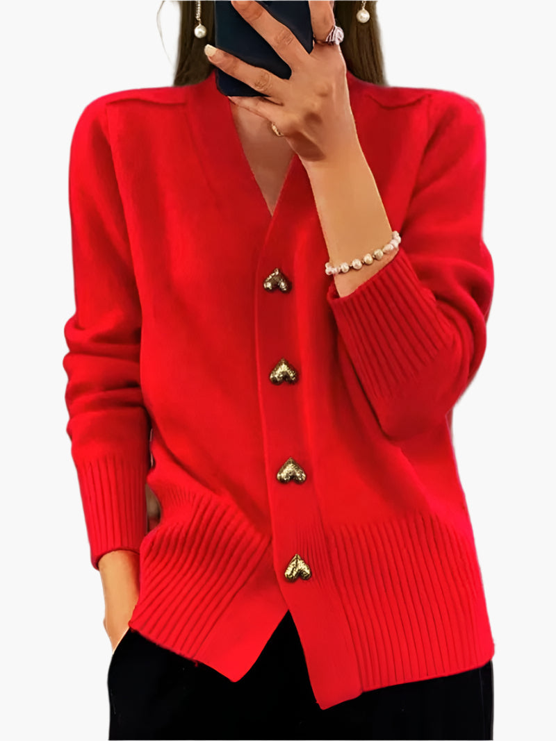 Damen Cardigan mit Herzknöpfen – Eleganter Strick für Herbst und Winter, Freizeit & Büro