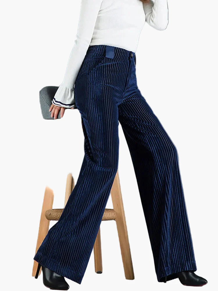 Damen Cord Schlaghose Elegant Weites Bein Freizeit Business