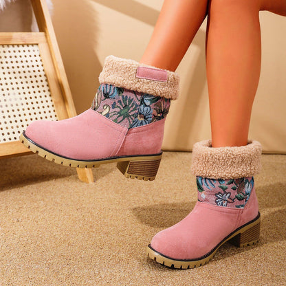 Heather – Blumenbestickte Ethno-Stiefel mit Plateau