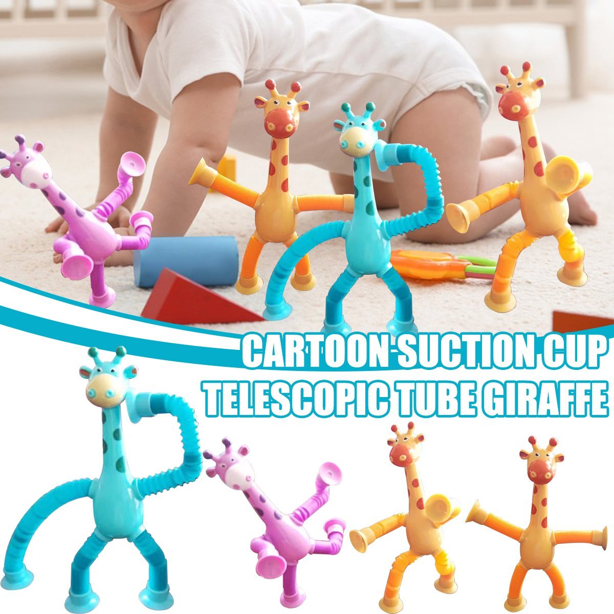 Kinder Cartoon Giraffe Teleskop-Tube Saugnapf Spielzeug – Sensorisches Fidget & Stressabbau