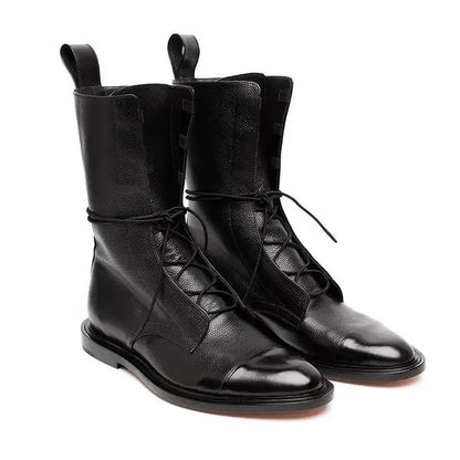 Lena – Schwarze, flache, spitze Stiefeletten für Damen im britischen Stil