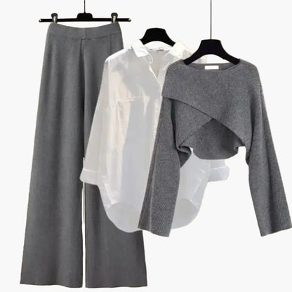 Damen Dreiteiliges Langarm Outfit Set – Modernes Freizeit- & Homewear Ensemble für Alltag und Büro