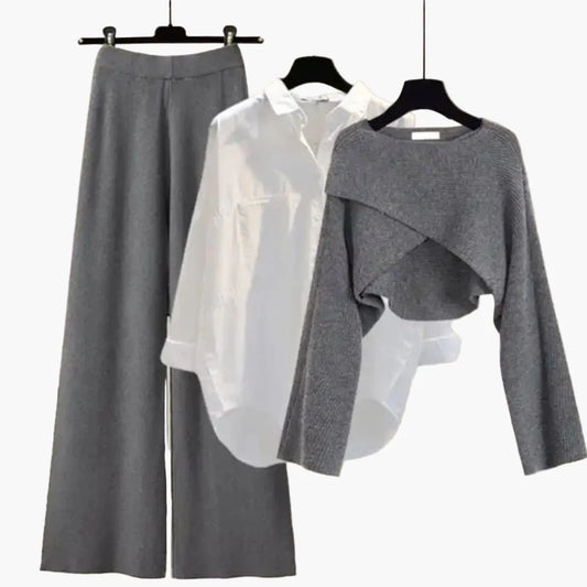 Damen Dreiteiliges Langarm Outfit Set – Modernes Freizeit- & Homewear Ensemble für Alltag und Büro