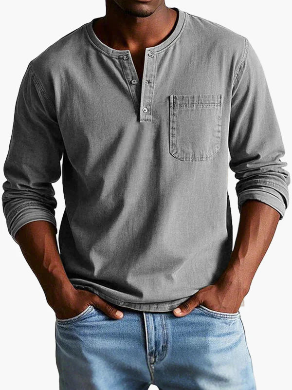 Herren Henley Langarmshirt Vintage Stil – Freizeit & Alltag, Klassischer Look