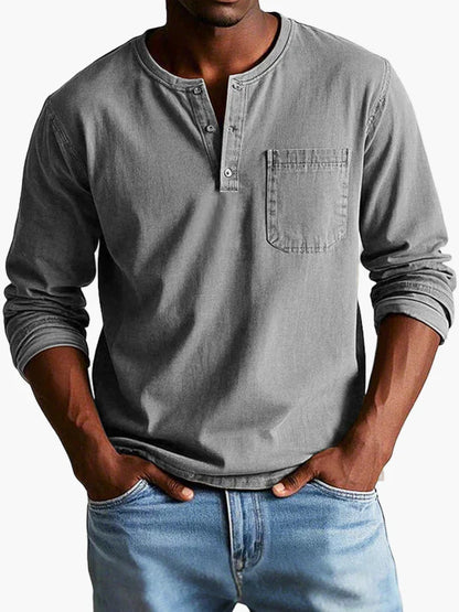 Herren Henley Langarmshirt Vintage Stil – Freizeit & Alltag, Klassischer Look