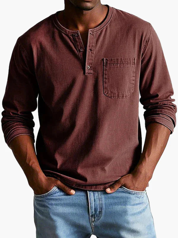 Herren Henley Langarmshirt Vintage Stil – Freizeit & Alltag, Klassischer Look