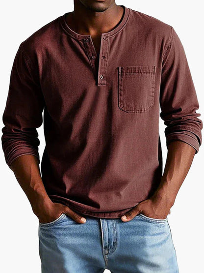 Herren Henley Langarmshirt Vintage Stil – Freizeit & Alltag, Klassischer Look