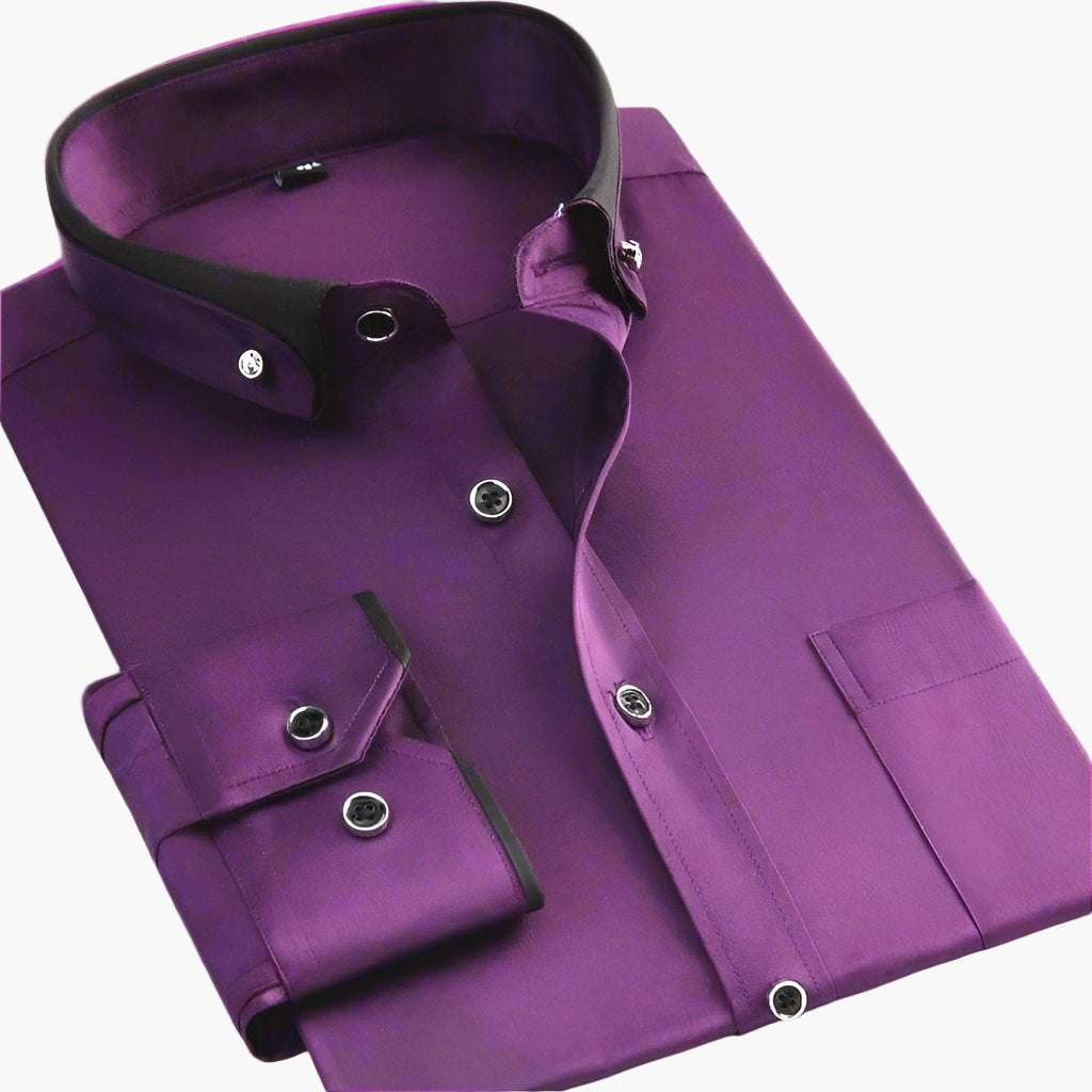 Herren Business Freizeithemd mit Kontrastkragen – Klassischer Stil, Langarm, Büro & Alltag