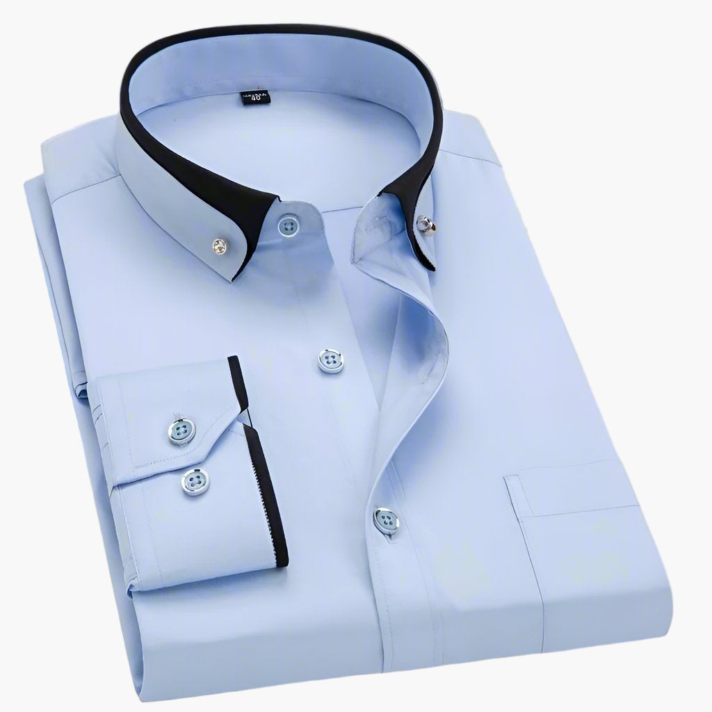 Herren Business Freizeithemd mit Kontrastkragen – Klassischer Stil, Langarm, Büro & Alltag