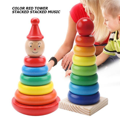 Kinder Stapelturm Holzspielzeug – Lernspiel für Jungen und Mädchen, Regenbogen-Turm, Montessori Pädagogik