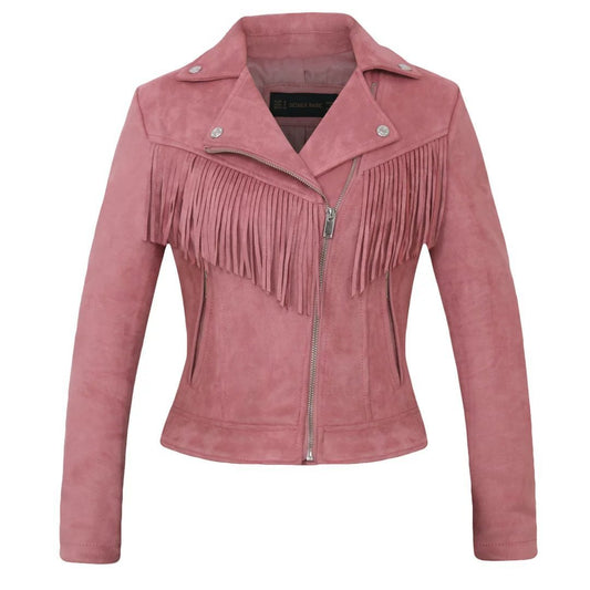 Jane – Damen-Lederjacke mit Fransen und Reverskragen