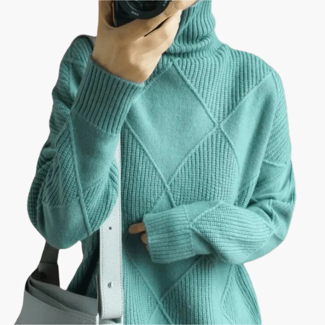 Damen Strickpullover im Rauten-Design – Modischer Rollkragen für Alltag und Büro