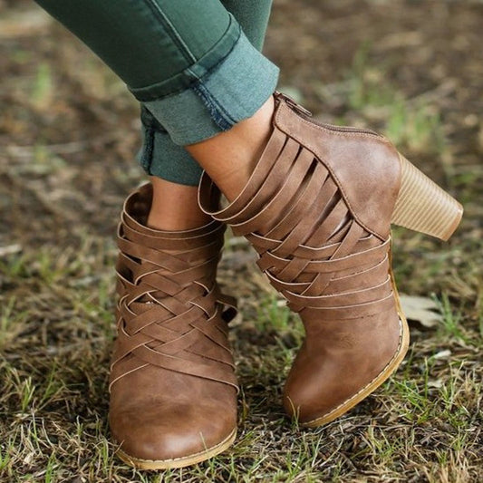 Lily – Offene Damenstiefeletten mit Dicken Absätzen