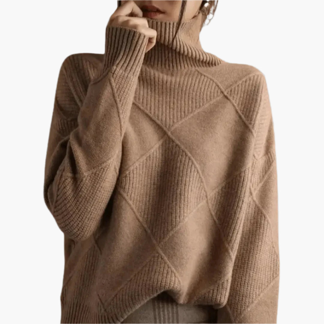 Damen Strickpullover im Rauten-Design – Modischer Rollkragen für Alltag und Büro