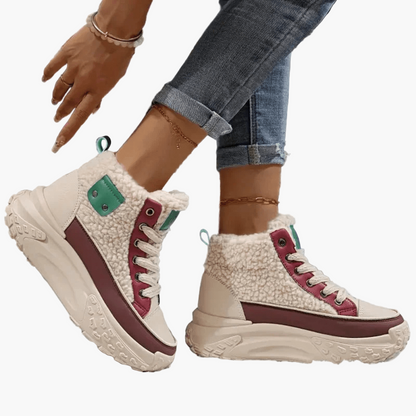 Damen Winter Sneaker Stiefeletten – Modische High Top Schuhe mit Warmfutter und Plateau-Sohle