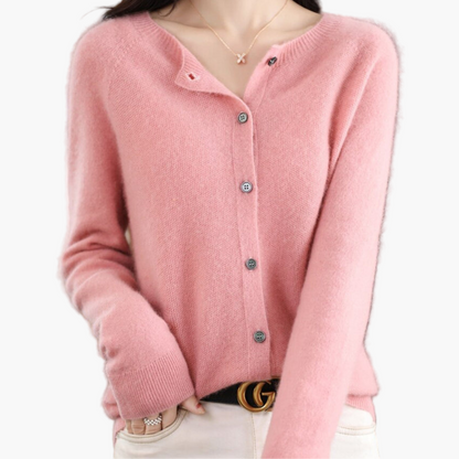 Damen Strickjacke mit Rundhalsausschnitt – Klassischer Cardigan für Alltag und Büro