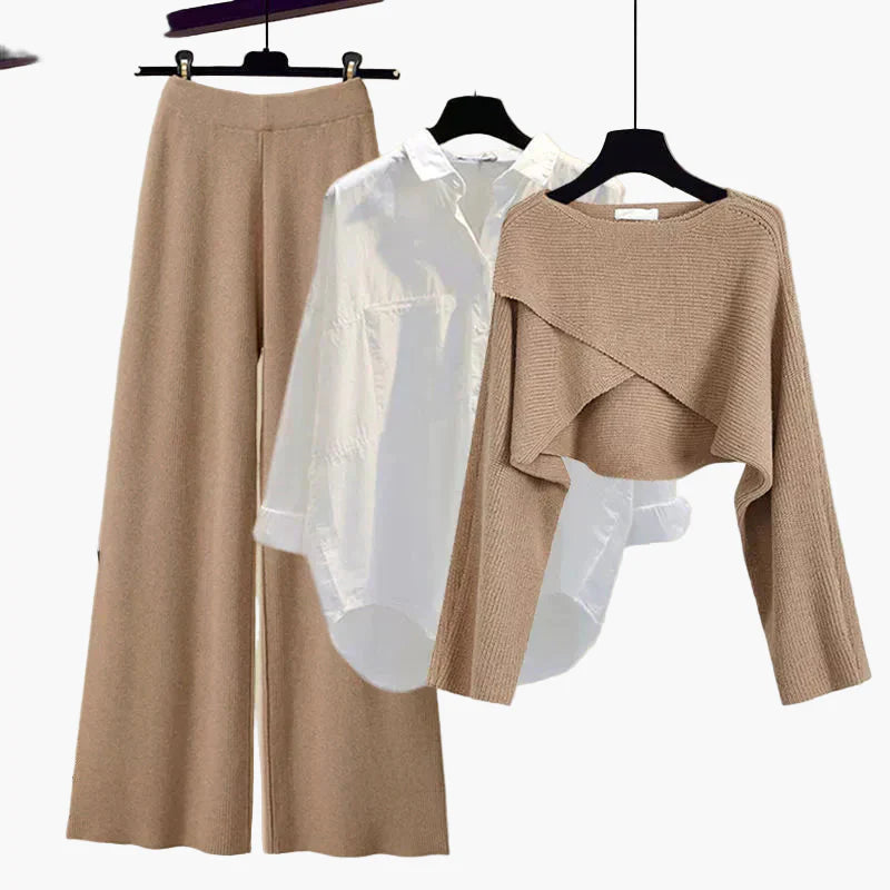 Damen Dreiteiliges Langarm Outfit Set – Modernes Freizeit- & Homewear Ensemble für Alltag und Büro