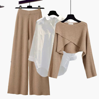 Damen Dreiteiliges Langarm Outfit Set – Modernes Freizeit- & Homewear Ensemble für Alltag und Büro