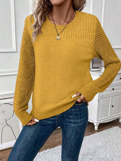 Melanie – Rundhals Pullover mit langen Ärmeln in Uni-Farben