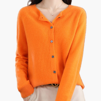 Damen Strickjacke mit Rundhalsausschnitt – Klassischer Cardigan für Alltag und Büro