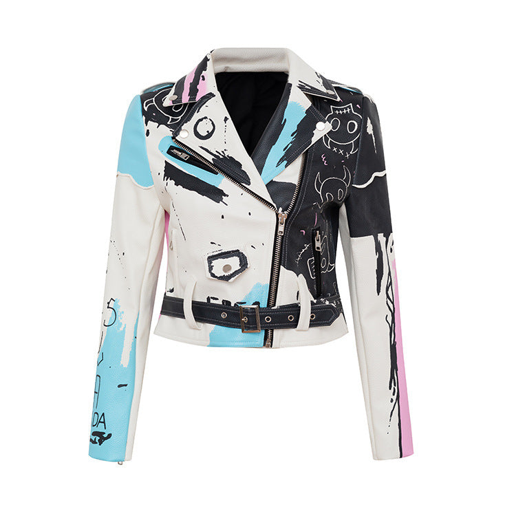 Scott – Personalisierte Graffiti-Nieten Motorrad-Lederjacke