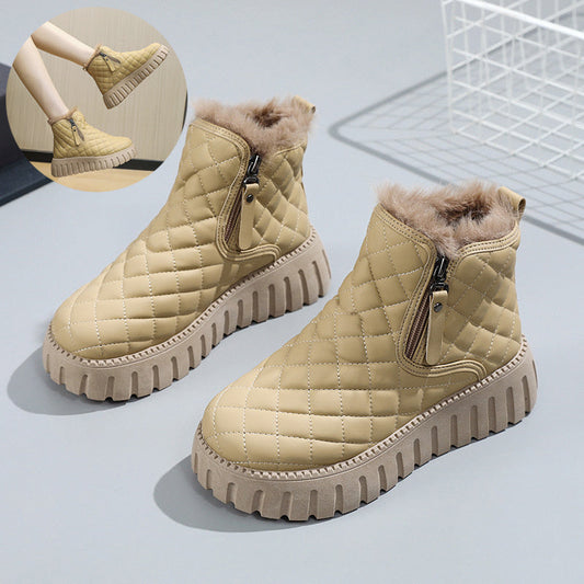 Holly – Damen Stiefeletten mit Karomuster und Plüschfutter