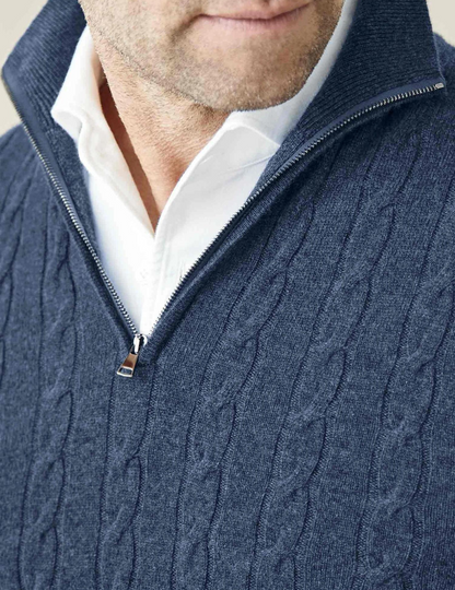 Herren Zopfmuster Strickpullover mit Reißverschluss – Eleganter Freizeit- und Business-Look