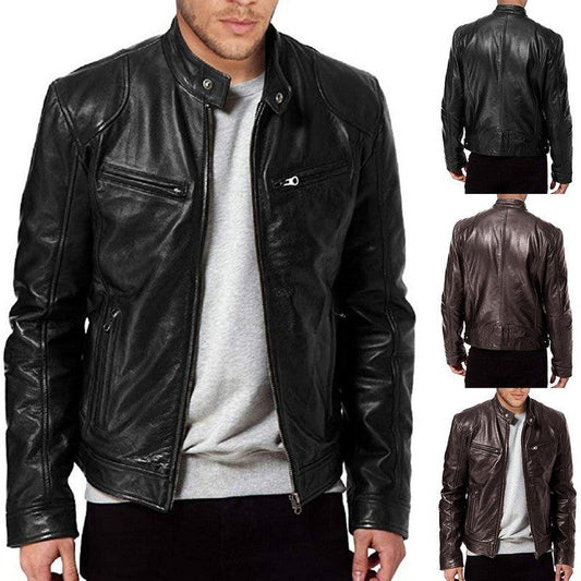 Reginald – Herrenjacke mit Stehkragen aus veganem Leder