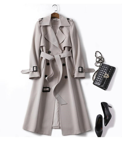 Zoe – Zweireihiger mittellanger Trenchcoat mit Bindegürtel