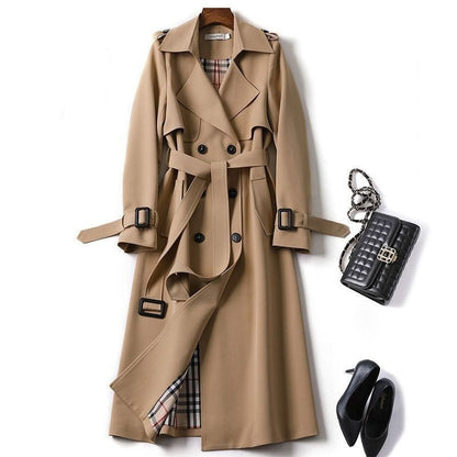 Zoe – Zweireihiger mittellanger Trenchcoat mit Bindegürtel