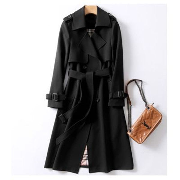 Zoe – Zweireihiger mittellanger Trenchcoat mit Bindegürtel