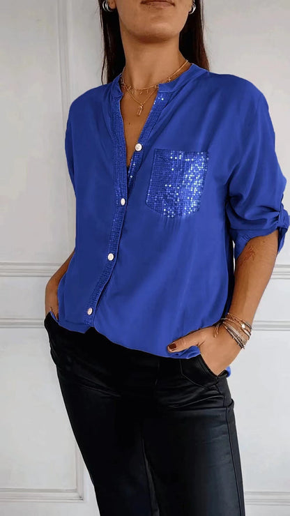 Ruth – Freizeit Bluse mit Pailletten Tasche Design