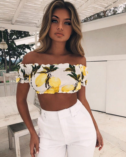 Judith – Sexy Bedrucktes Kurzarm-Strandtop