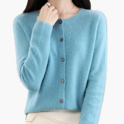 Damen Strickjacke mit Rundhalsausschnitt – Klassischer Cardigan für Alltag und Büro