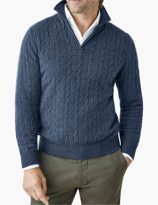 Herren Zopfmuster Strickpullover mit Reißverschluss – Eleganter Freizeit- und Business-Look