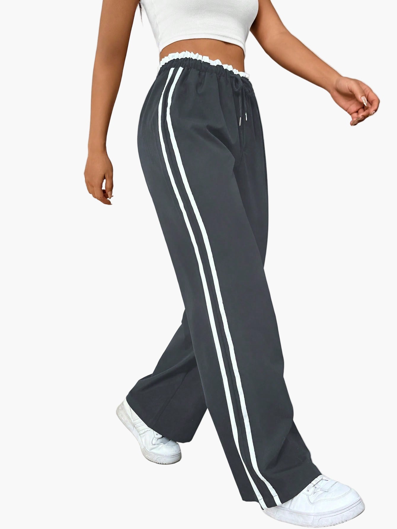Damen Sportliche Wide-Leg Freizeit Hose mit Seitenstreifen – Relaxed Fit für Alltag & Streetwear