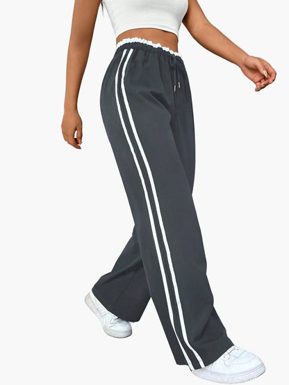 Damen Sportliche Wide-Leg Freizeit Hose mit Seitenstreifen – Relaxed Fit für Alltag & Streetwear