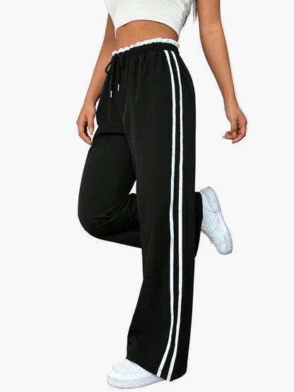 Damen Sportliche Wide-Leg Freizeit Hose mit Seitenstreifen – Relaxed Fit für Alltag & Streetwear