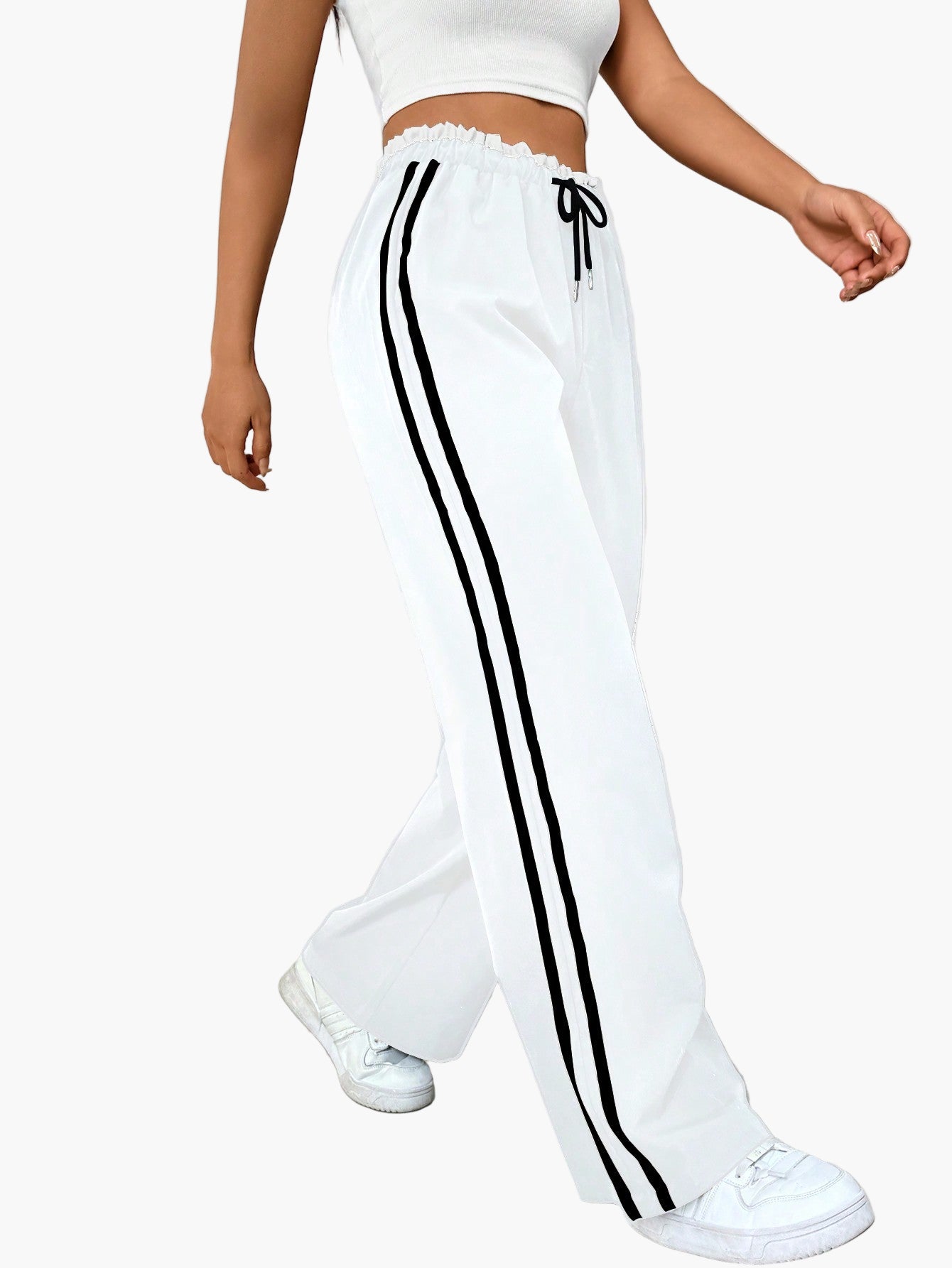 Damen Sportliche Wide-Leg Freizeit Hose mit Seitenstreifen – Relaxed Fit für Alltag & Streetwear