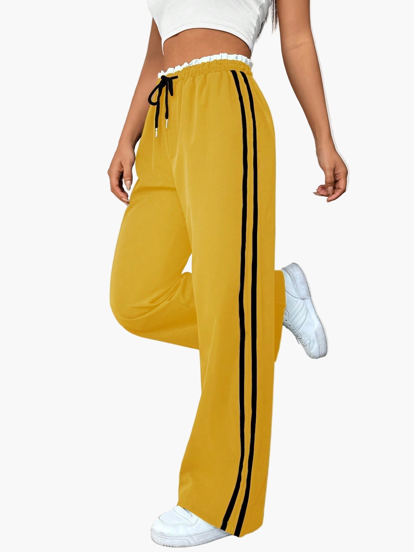 Damen Sportliche Wide-Leg Freizeit Hose mit Seitenstreifen – Relaxed Fit für Alltag & Streetwear