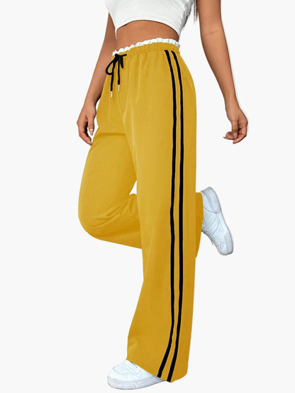 Damen Sportliche Wide-Leg Freizeit Hose mit Seitenstreifen – Relaxed Fit für Alltag & Streetwear