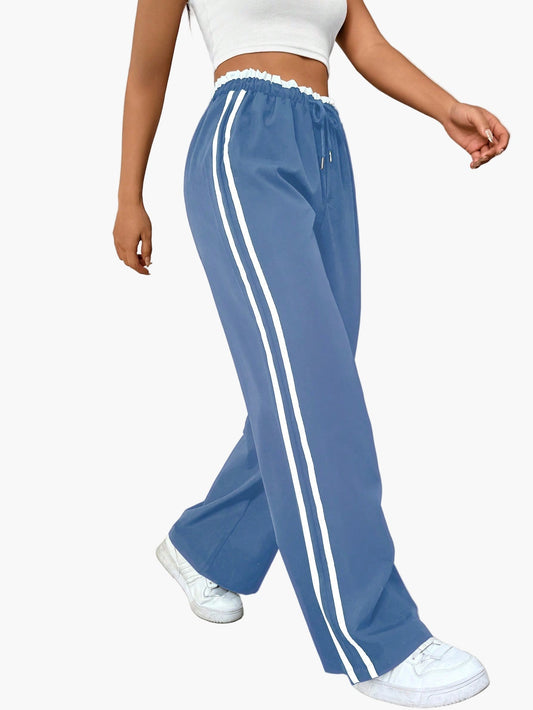Damen Sportliche Wide-Leg Freizeit Hose mit Seitenstreifen – Relaxed Fit für Alltag & Streetwear