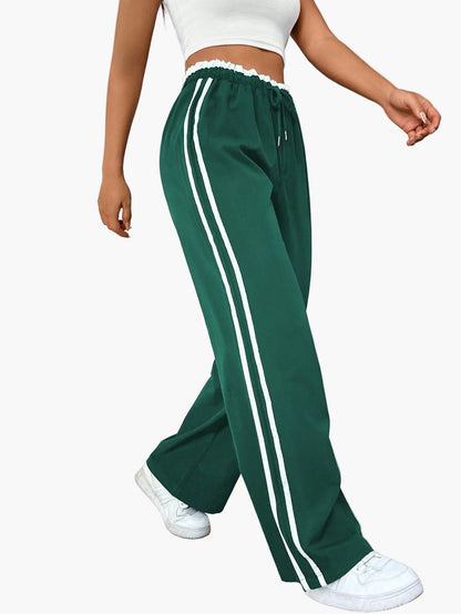 Damen Sportliche Wide-Leg Freizeit Hose mit Seitenstreifen – Relaxed Fit für Alltag & Streetwear