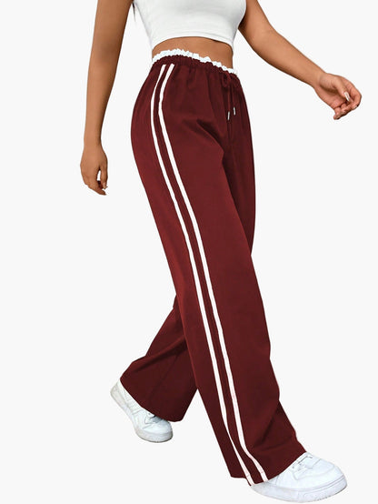 Damen Sportliche Wide-Leg Freizeit Hose mit Seitenstreifen – Relaxed Fit für Alltag & Streetwear