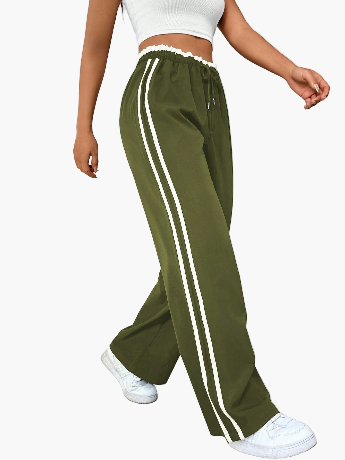 Damen Sportliche Wide-Leg Freizeit Hose mit Seitenstreifen – Relaxed Fit für Alltag & Streetwear